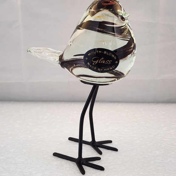 Mouth Blown Glass Bird Made By Hand Purple Swirl - Picture 1 of 12